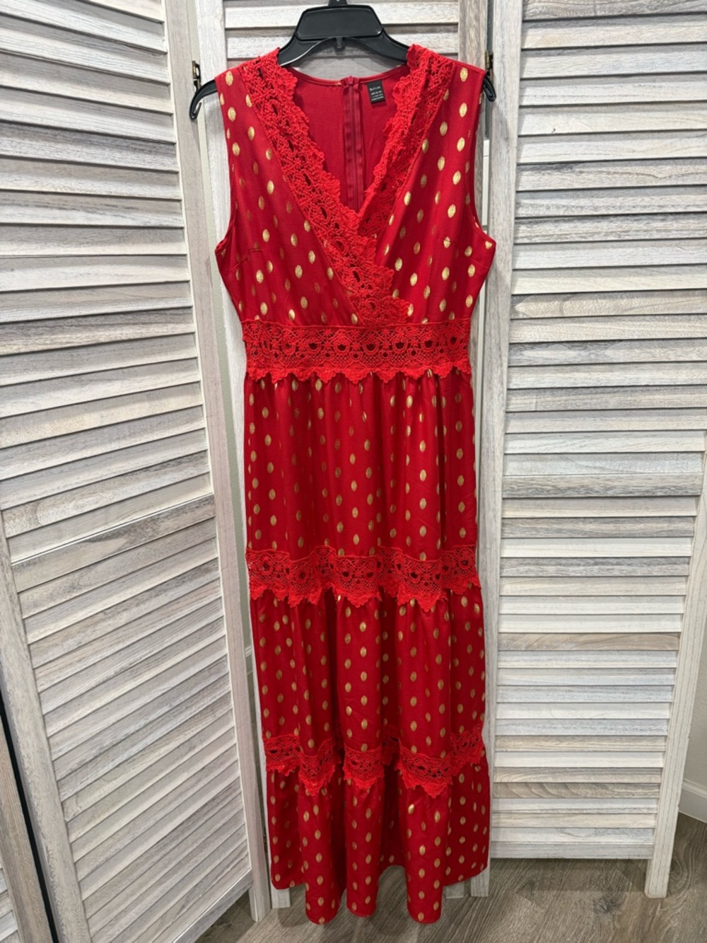 SHEIN Red Maxi Dress with Gold Dot Accents